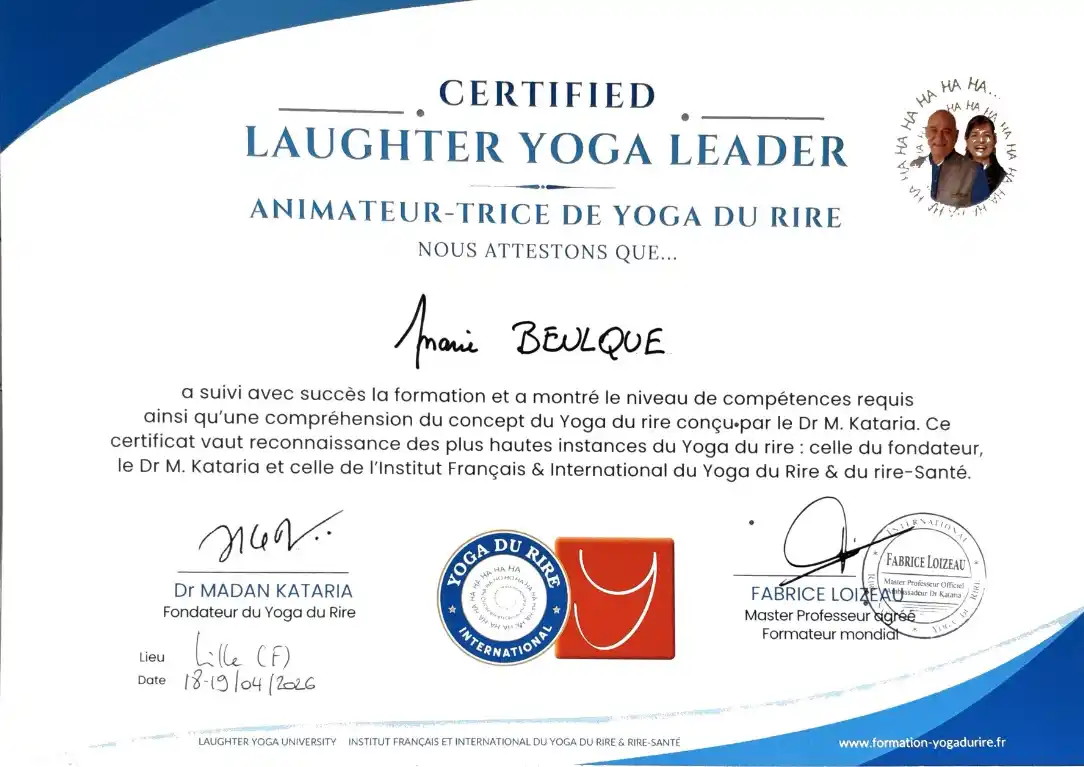 diplome animatrice de yoga du rire